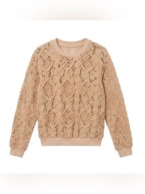 Reserved Beige Crochet Lace Crewneck Sweater